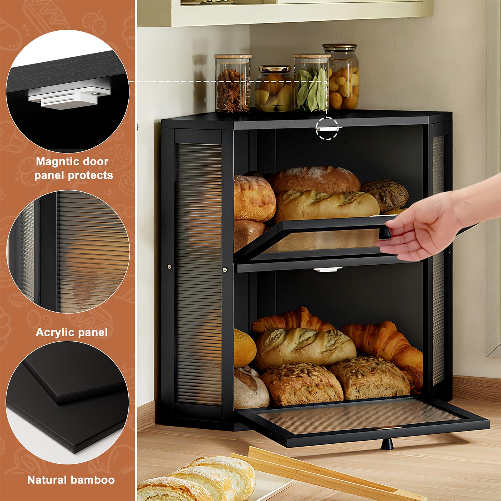 WOWLIVE caja pan esquina bambuso-natural crea aspecto cálido y duradero