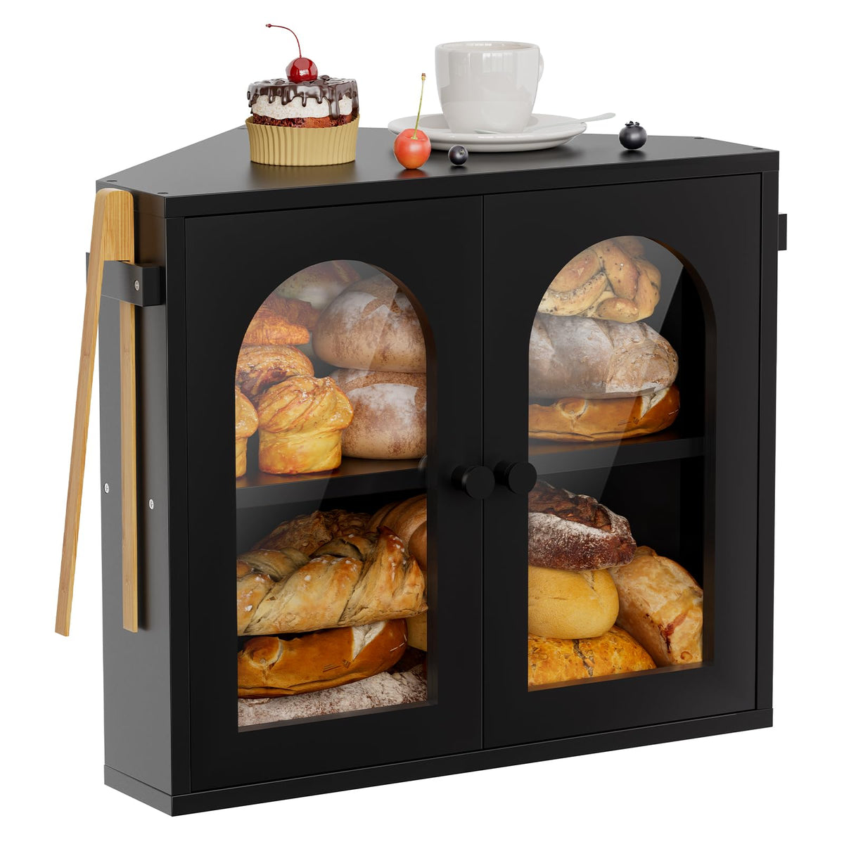 WOWLIVE caja de pan esquina dos niveles en bambú para organización eficiente de la cocina.
