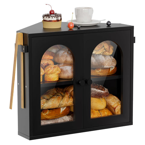 WOWLIVE caja de pan esquina dos niveles en bambú para organización eficiente de la cocina.