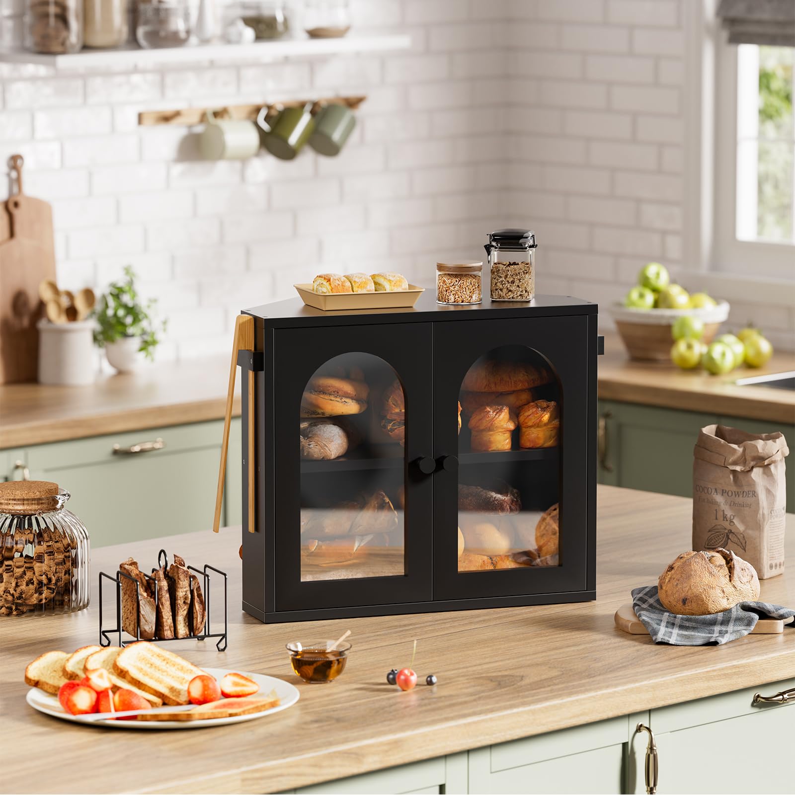 WOWLIVE caja pan esquina uso multifuncional en cocina para almacenar alimentos y utensilios.