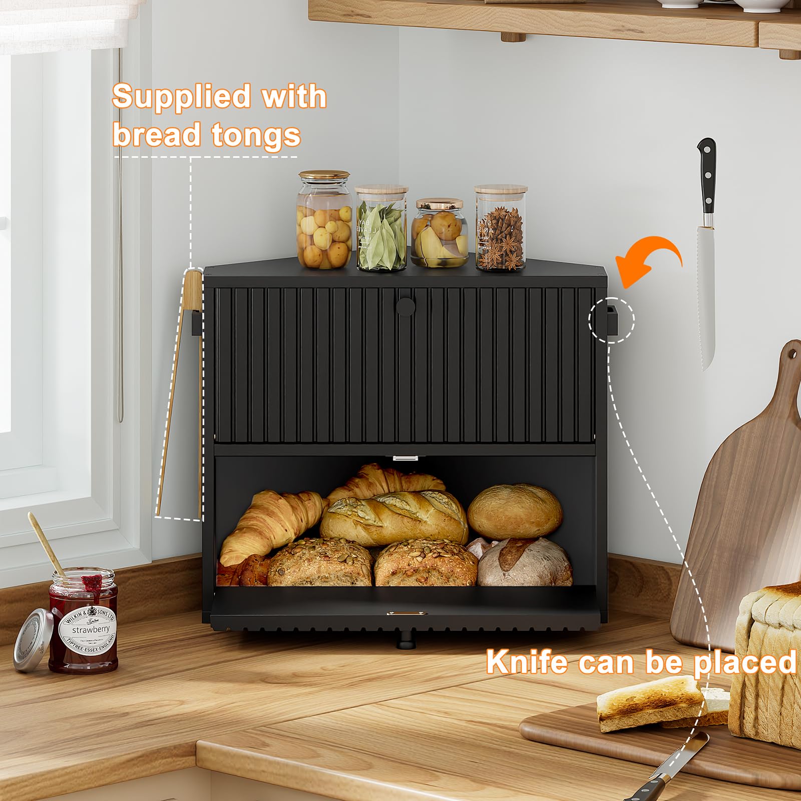 WOWLIVE doble-estanteria-capacidad-amplia organiza pan bollos y snacks