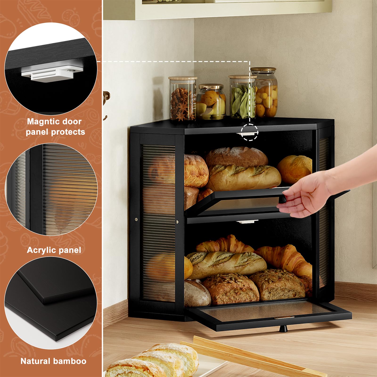 WOWLIVE dos niveles permiten almacenar panes, bollos y bagels sin mezclar sabores.