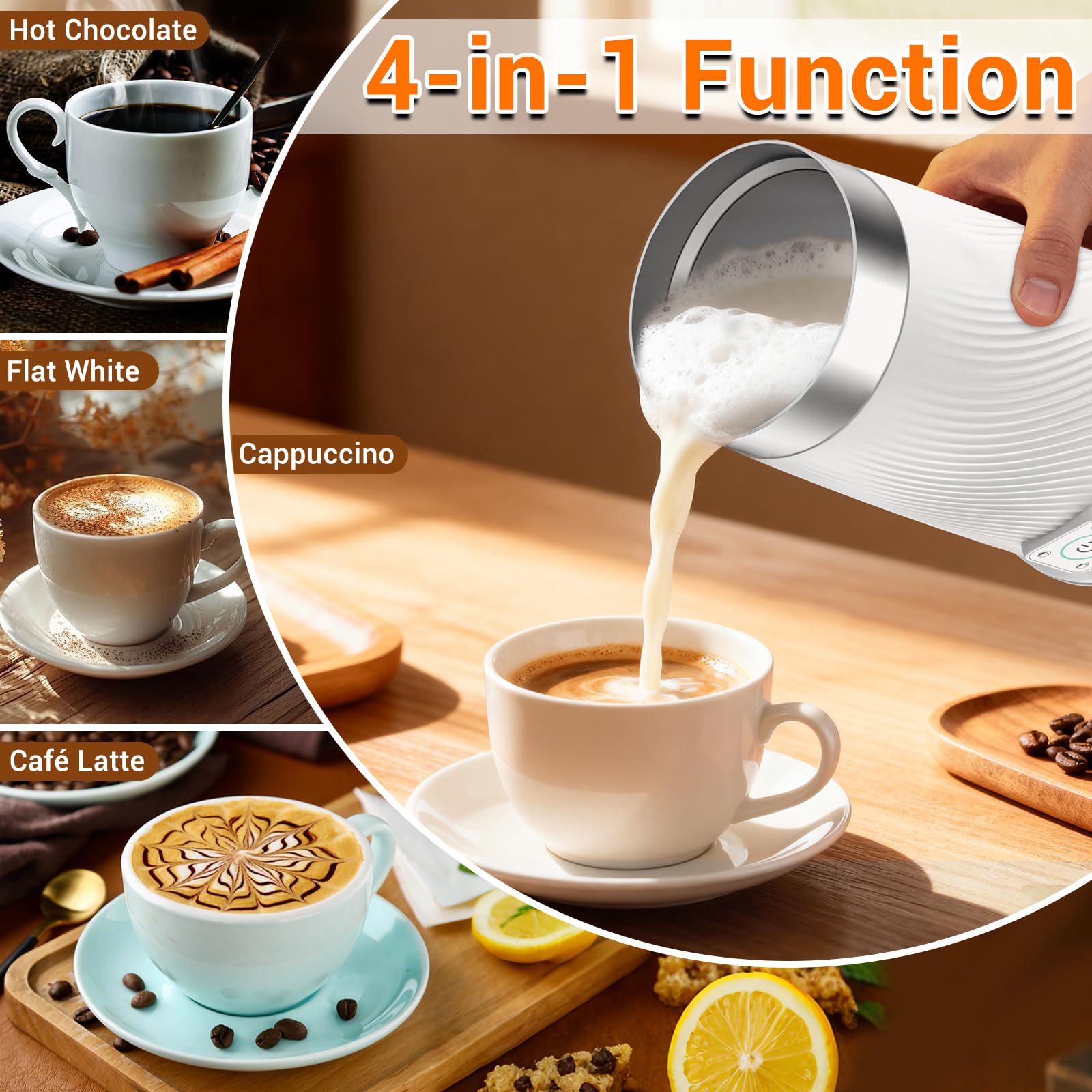 Wowteam batidora de leche, ideal para capuchino suave en casa.