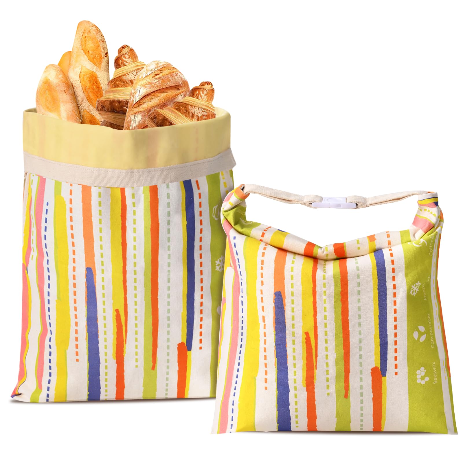 Bolsas Wozskaf con cera de abejas XL, diseño de rayas, mantienen pan fresco por más días.