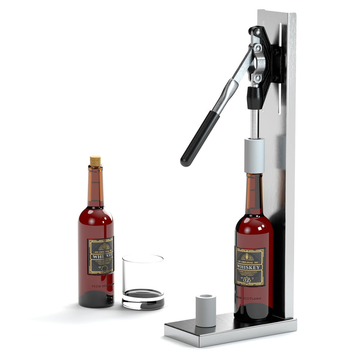 Taponador de vino manual de WQV en uso para sellar botellas en casa.