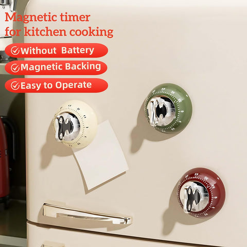 Wrbravgo temporizador mecánico sin baterías, fiable para usos cotidianos en cocina y estudio.