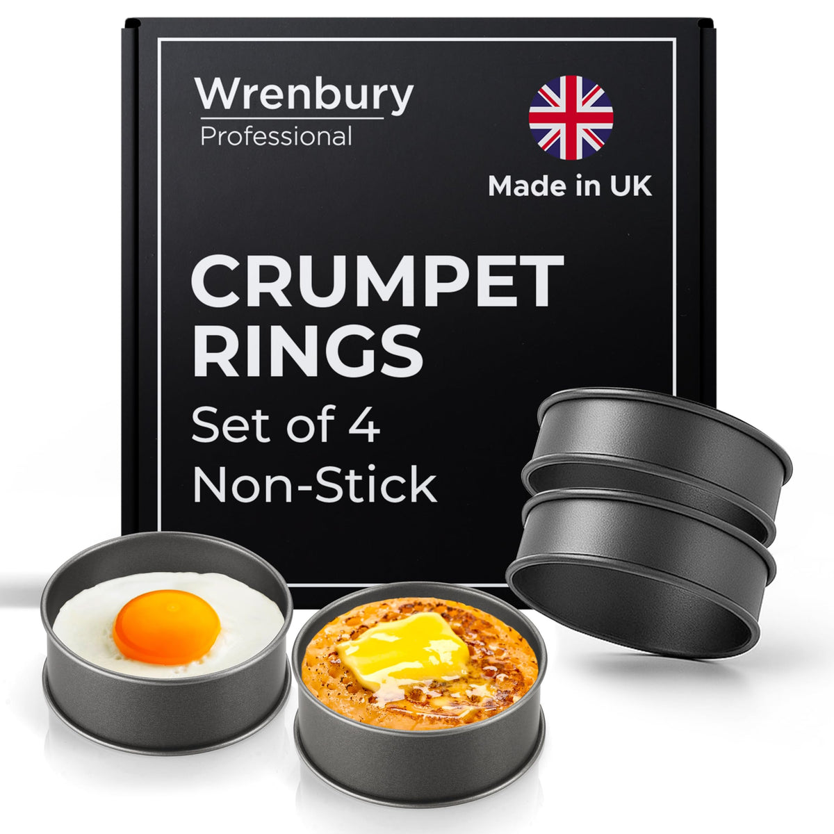 Wrenbury: conjunto de cuatro anillos antiadherentes para porciones uniformes en la cocina.
