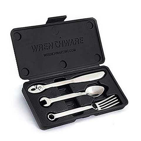 Wrenchware cuchillo, tenedor y cuchara en diseño mecánico para reuniones temáticas