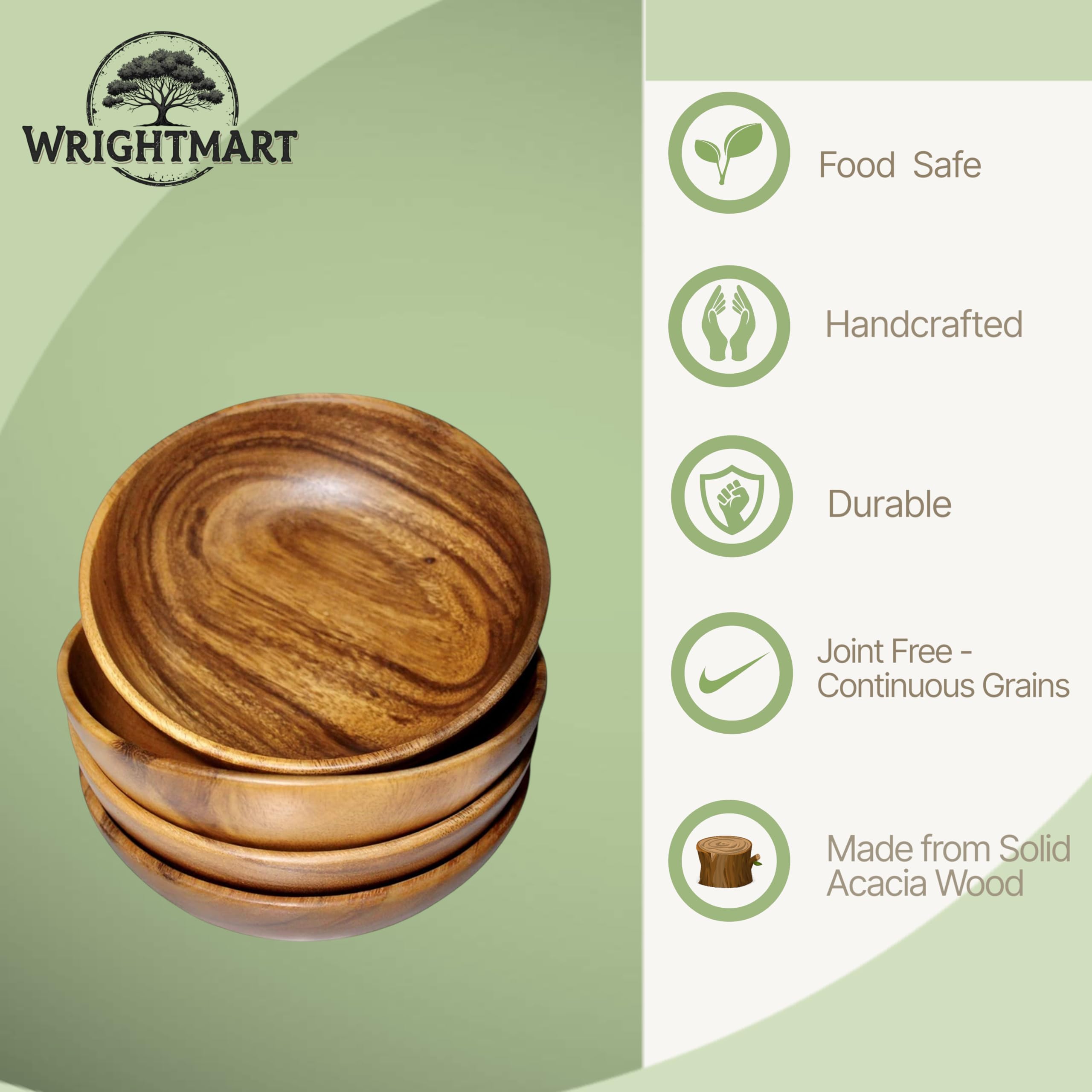 WRIGHTMART tazón de acacia con grano natural, diseño único.