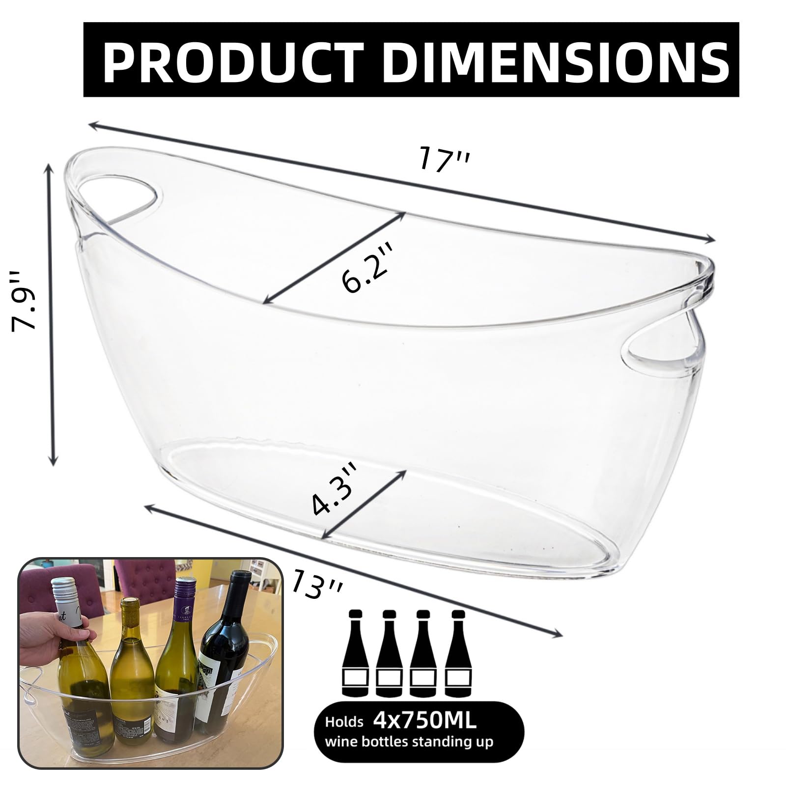 WRINGKIT cubo de hielo acrílico con mango cómodo para transportar, ideal para fiestas al aire libre.