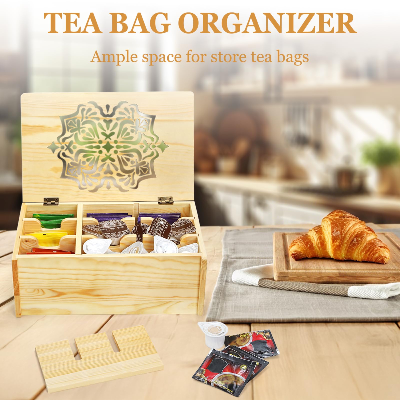 WRINGKIT Diseño rústico chic del organizador de té para mostrador elegante.