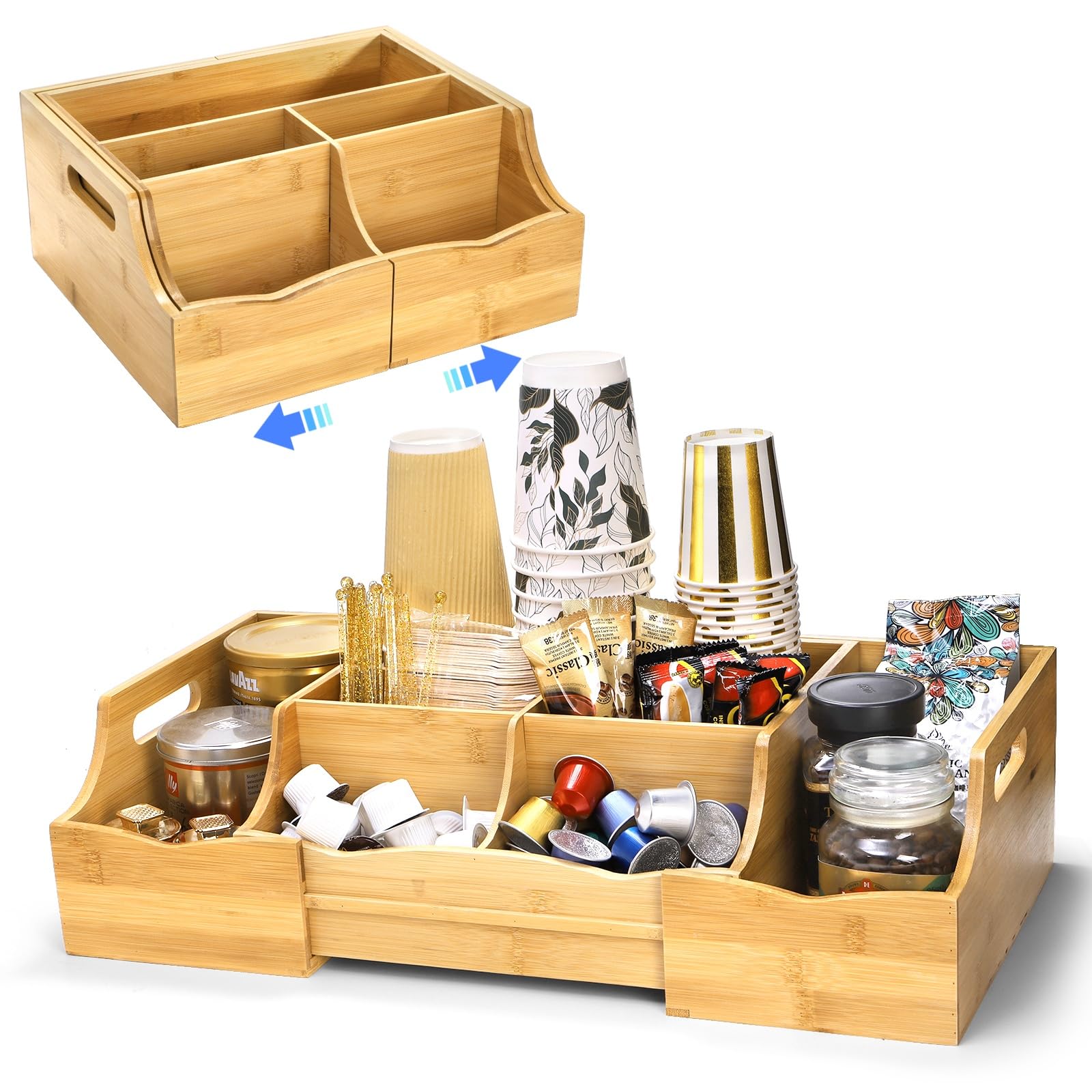 WRINGKIT estacion de cafe, organizador encimera, bambú cálido y ordenado para tu cocina.
