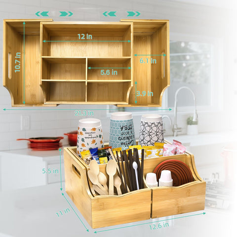 WRINGKIT organizador de condimentos, café, bambú, mantiene azúcar y utensilios al alcance.