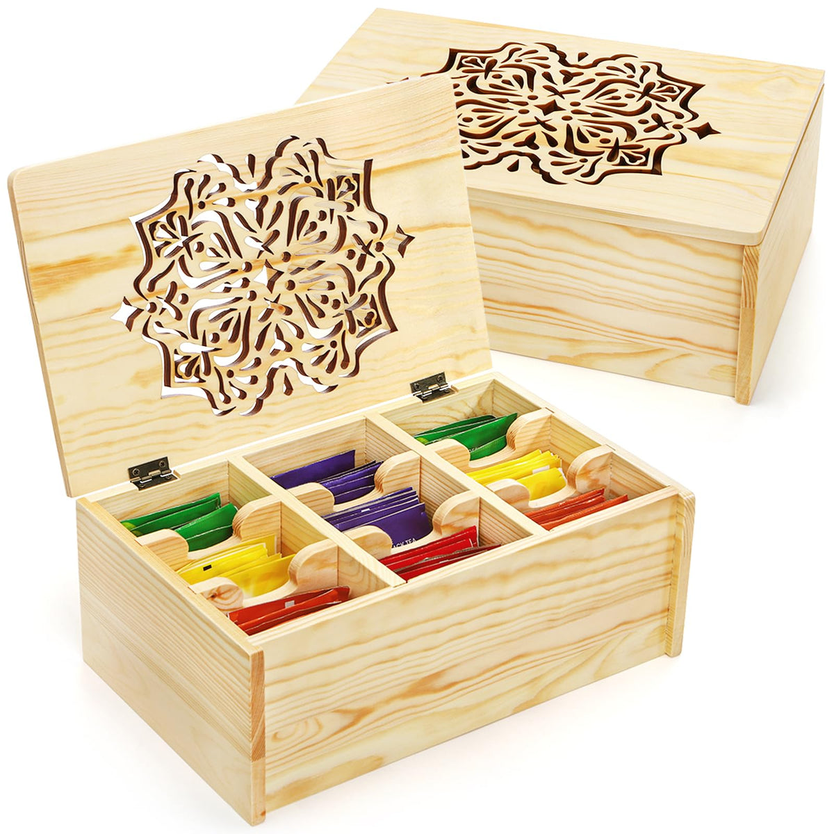 WRINGKIT Organizador de té con tapa floral, 9 compartimentos para ordenar bolsas de té.