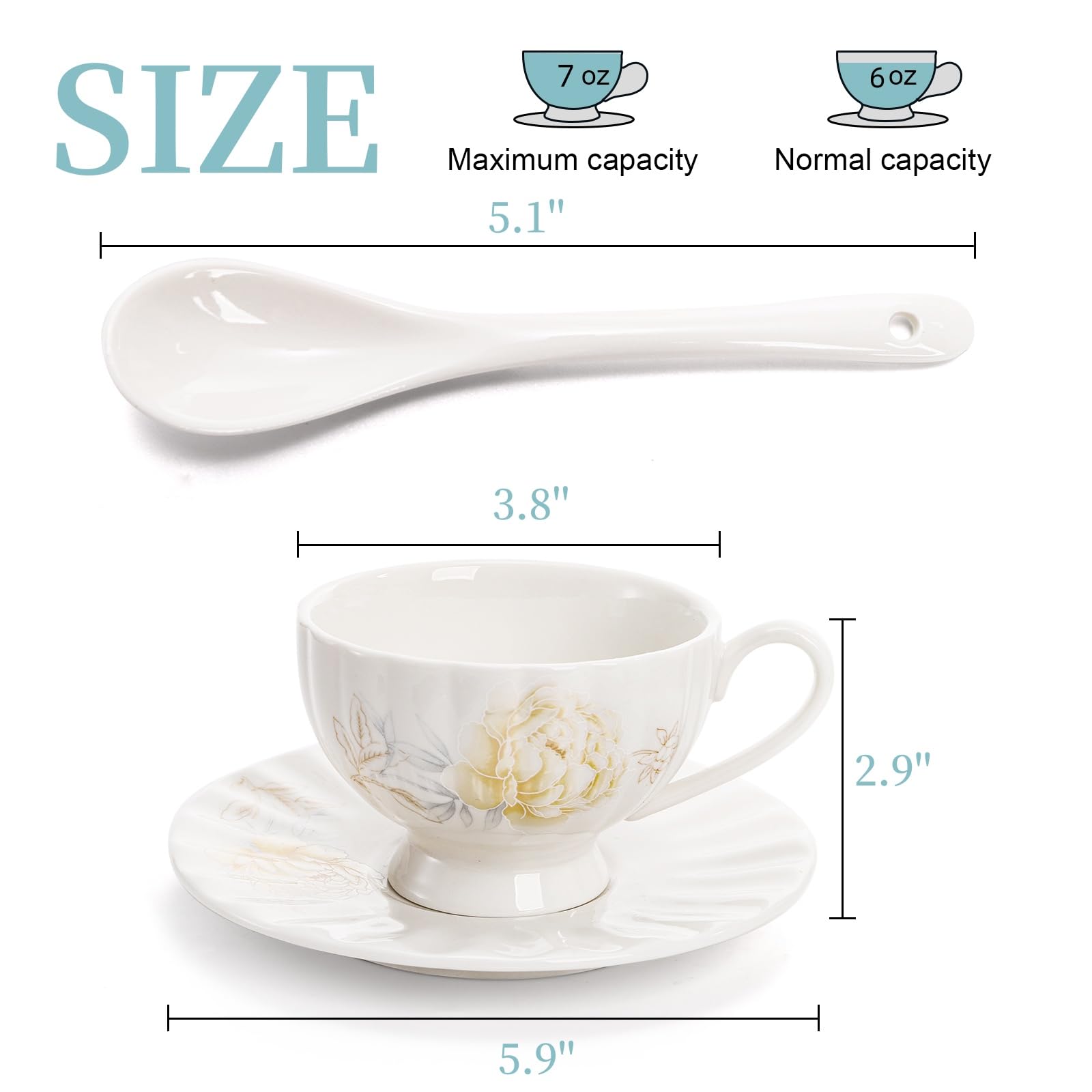 WRINGKIT taza de porcelana blanca 7oz, toque clásico para té diario
