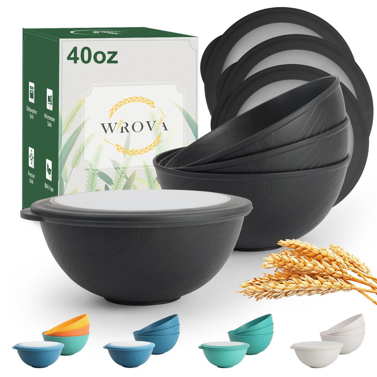 Wrova cuencos 40oz con tapas, ideales para picnic y almacenamiento de sobras.
