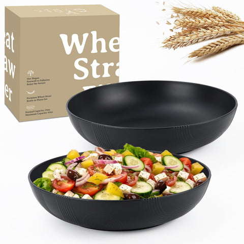 Juego de ensaladeras Wrova grandes 65oz apiladas para servir ensaladas y cereales de forma ordenada.