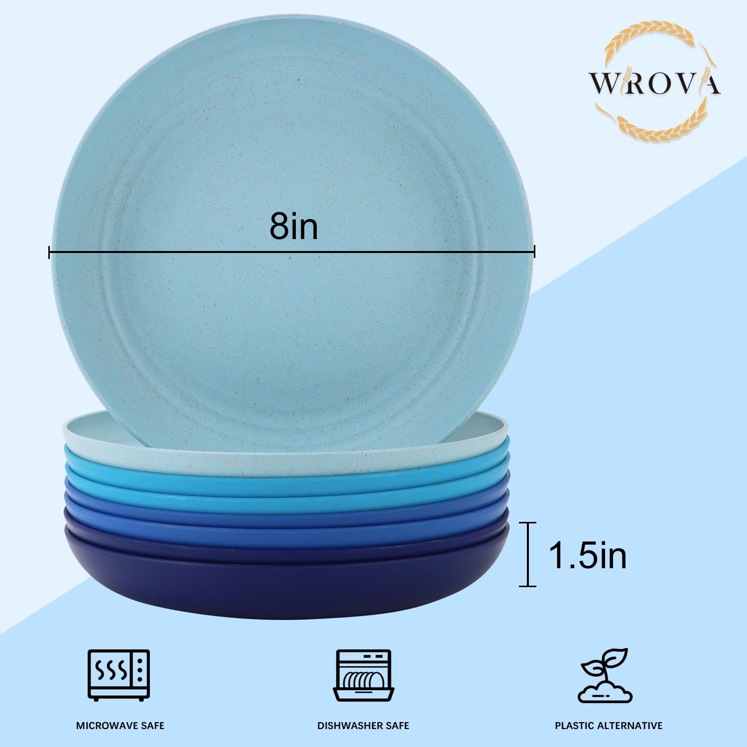 Platos inquebrantables Wrova de trigo, 8 piezas, resistentes a caídas.