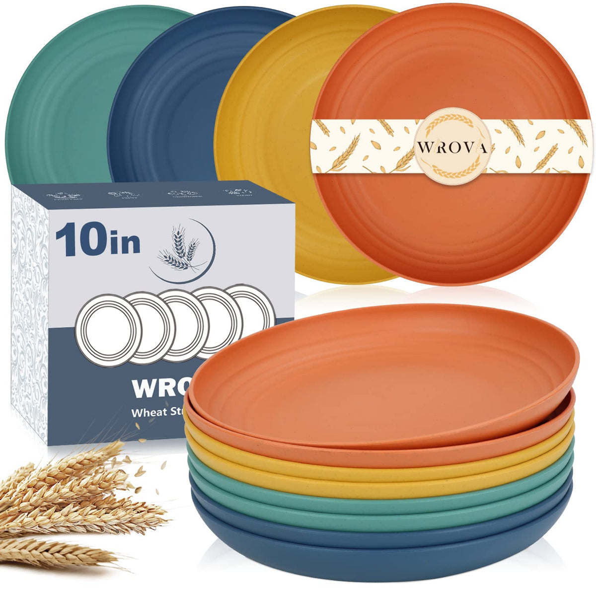 Platos Wrova de trigo de 10 pulgadas, resistentes y ligeros para uso diario.