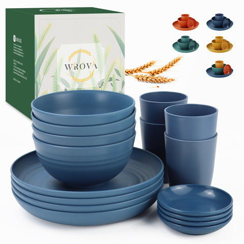 Wrova platos de trigo azul, 16 piezas, aptos para camping y picnics