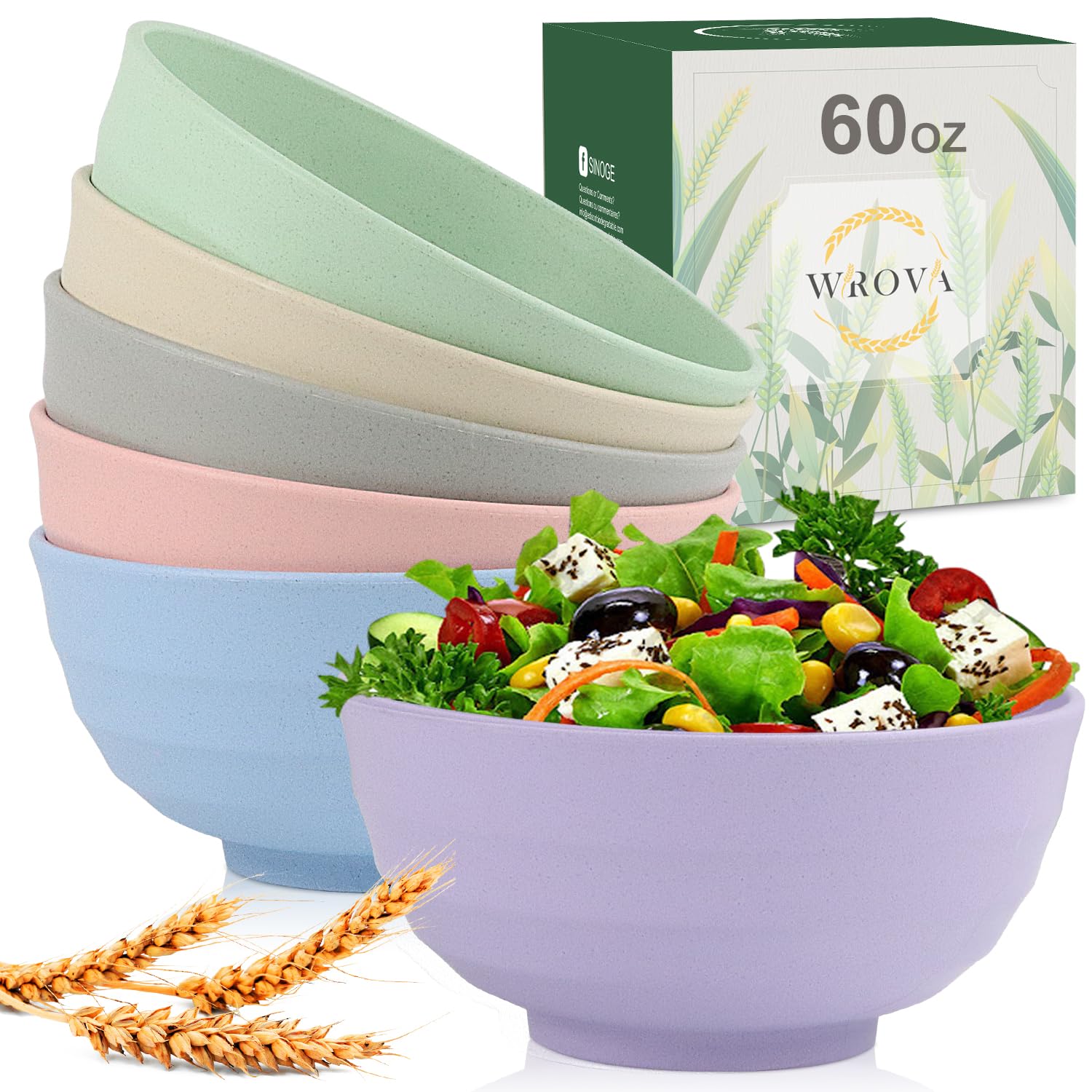 Tazones Wrova de paja de trigo con gran capacidad para cereal y ensaladas