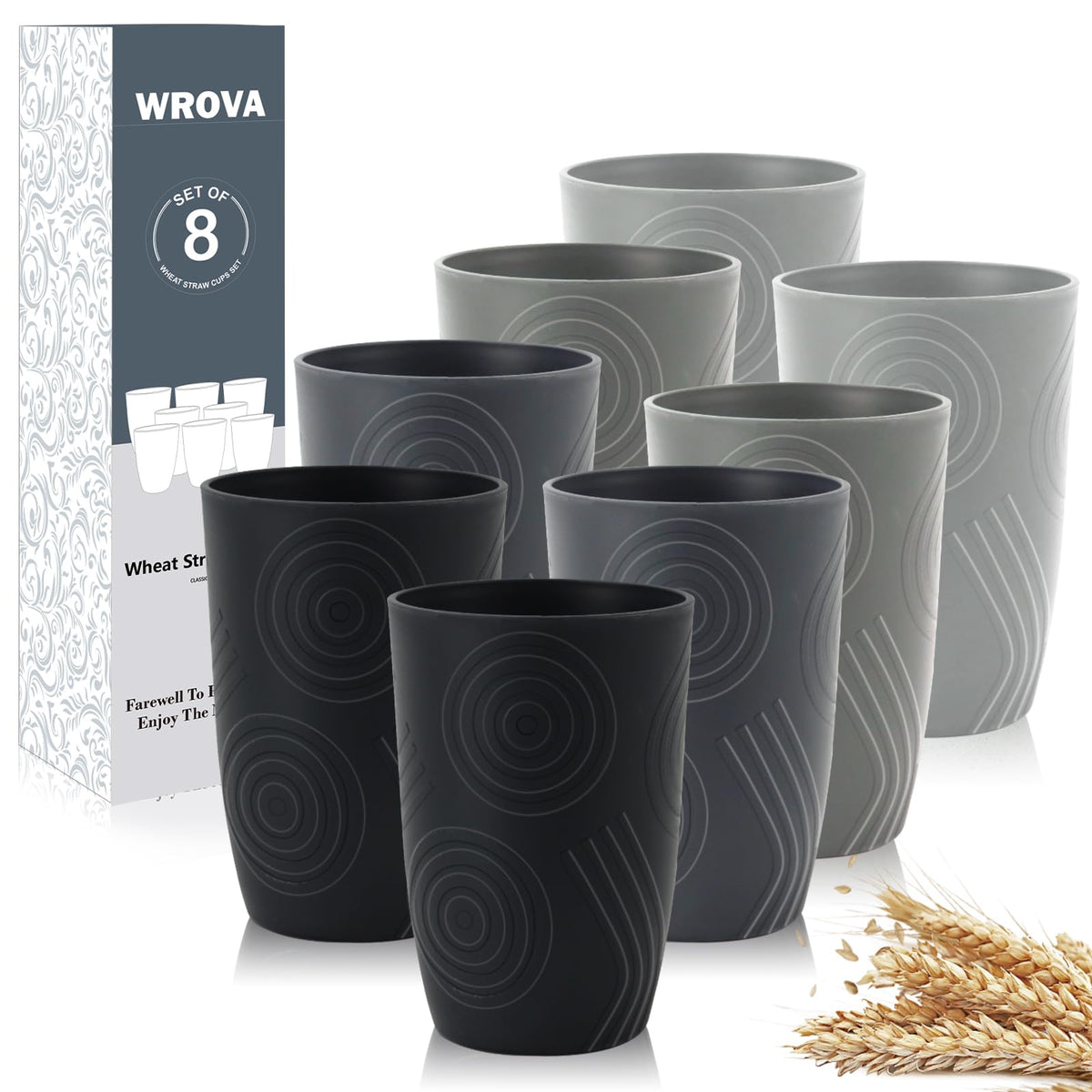 Vaso Wrova de fibra de trigo con patrón grabado para agarre seguro.