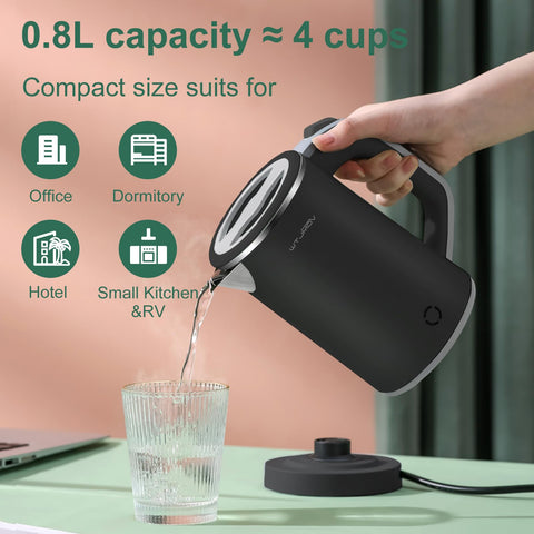 WTJMOV tetera eléctrica portátil 0.8l, ligera y robusta para uso diario