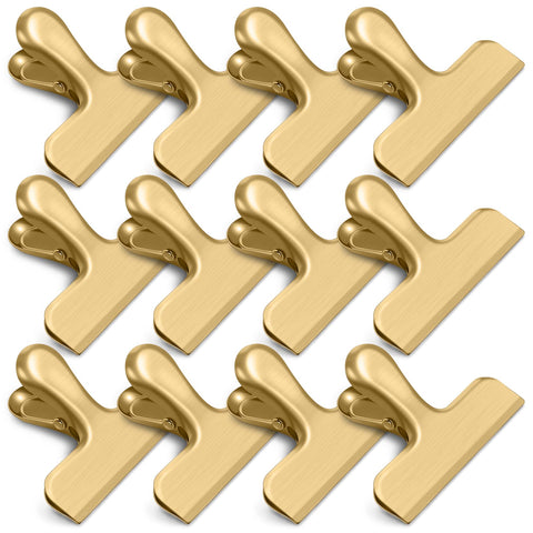 Clip metálico para bolsas de chips WUDIME, acero inoxidable dorado, mantiene frescos los snacks.