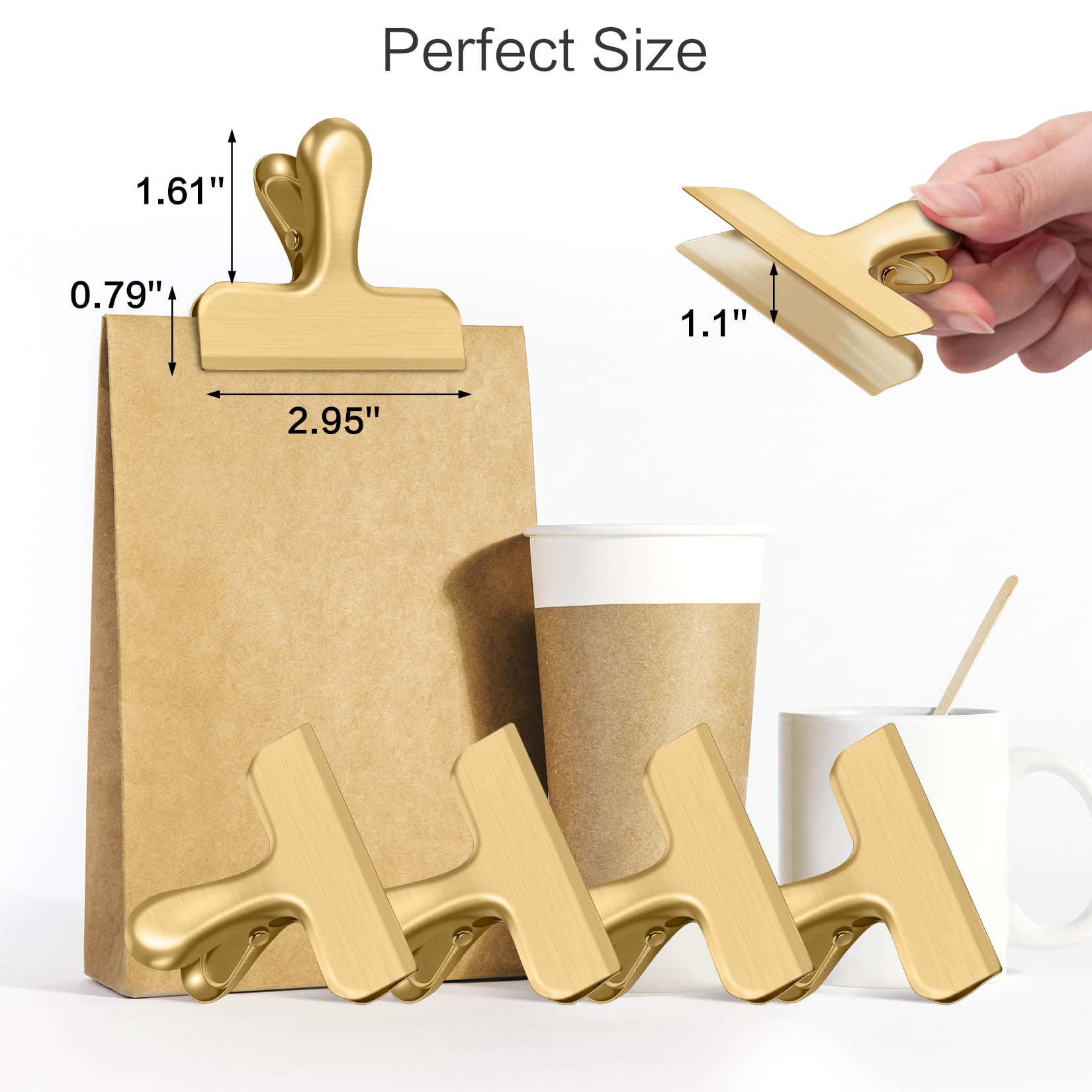 Prendedor para bolsas de alimentos WUDIME, dorado, ideal para sellar snacks.