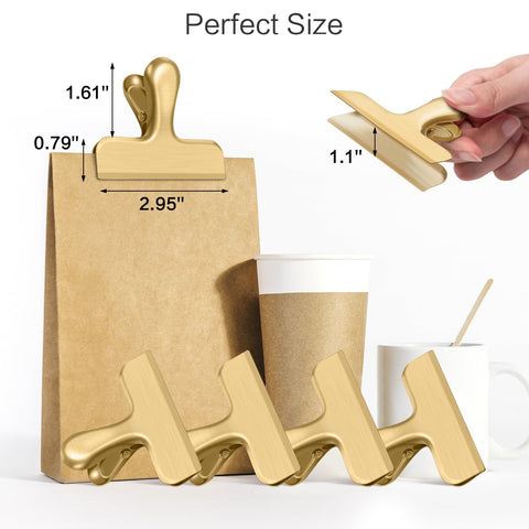 Prendedor para bolsas de alimentos WUDIME, dorado, ideal para sellar snacks.
