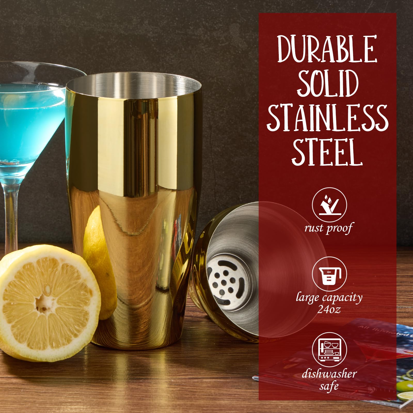 Wukuna agitador coctelería 24oz dorado, mezcla fácil y estilo en tu barra.