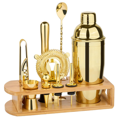 Wukuna conjunto de coctelería 12 piezas dorado, perfecto para crear cócteles en casa.