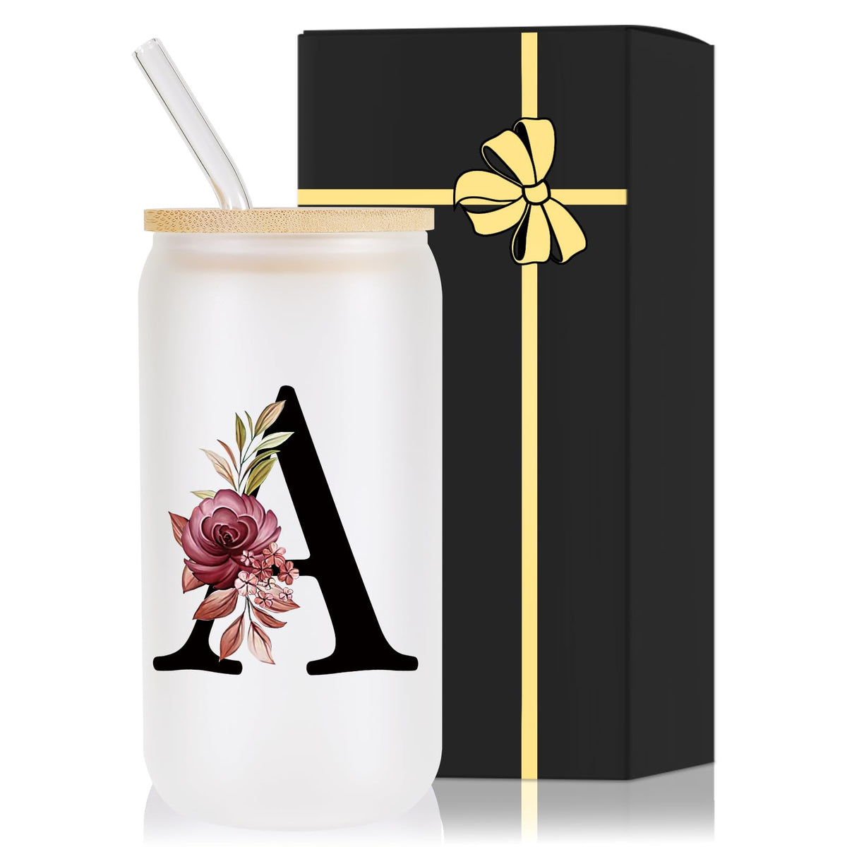 Copa de cristal Wulcea monogramada con tapa de bambú para ocasiones elegantes.