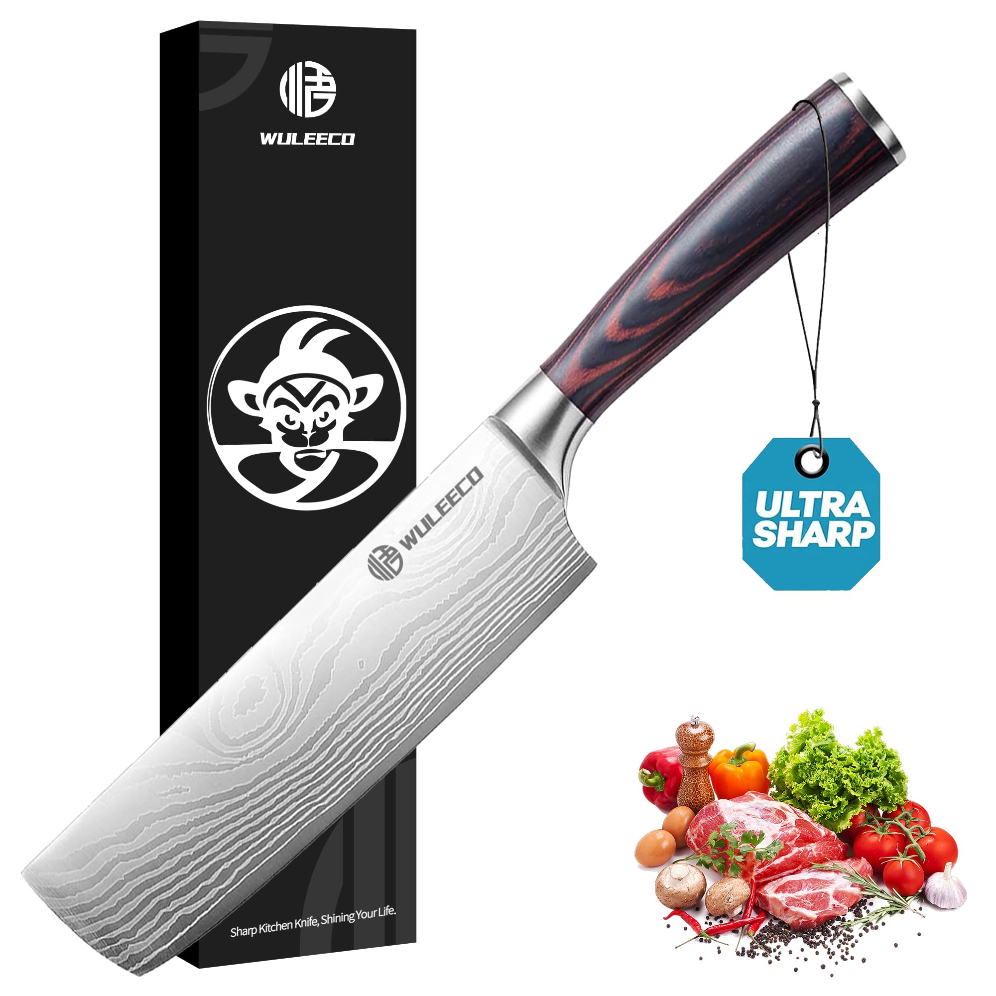Cuchillo WULEECO Nakiri de 7 pulgadas con hoja afilada para vegetales