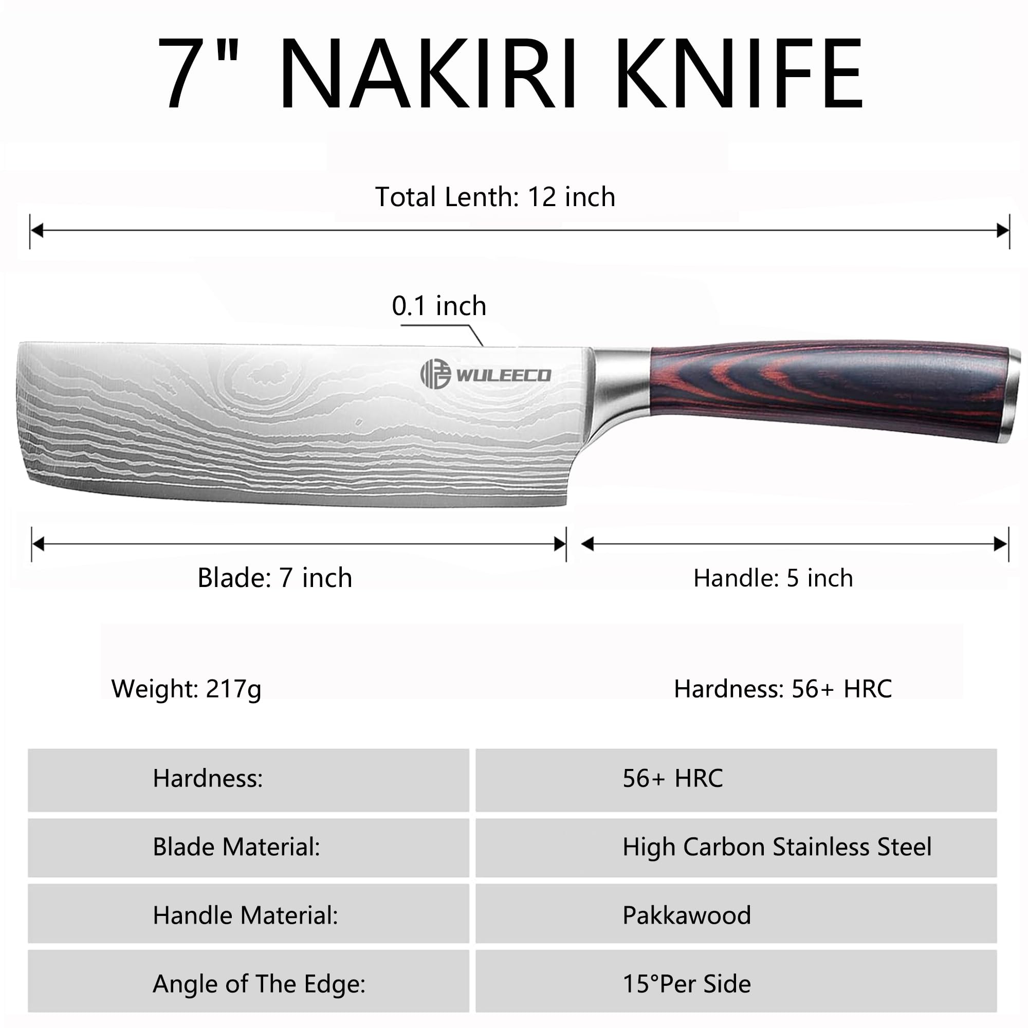 Mango pakkawood ergonómico del Cuchillo Nakiri WULEECO para agarre cómodo