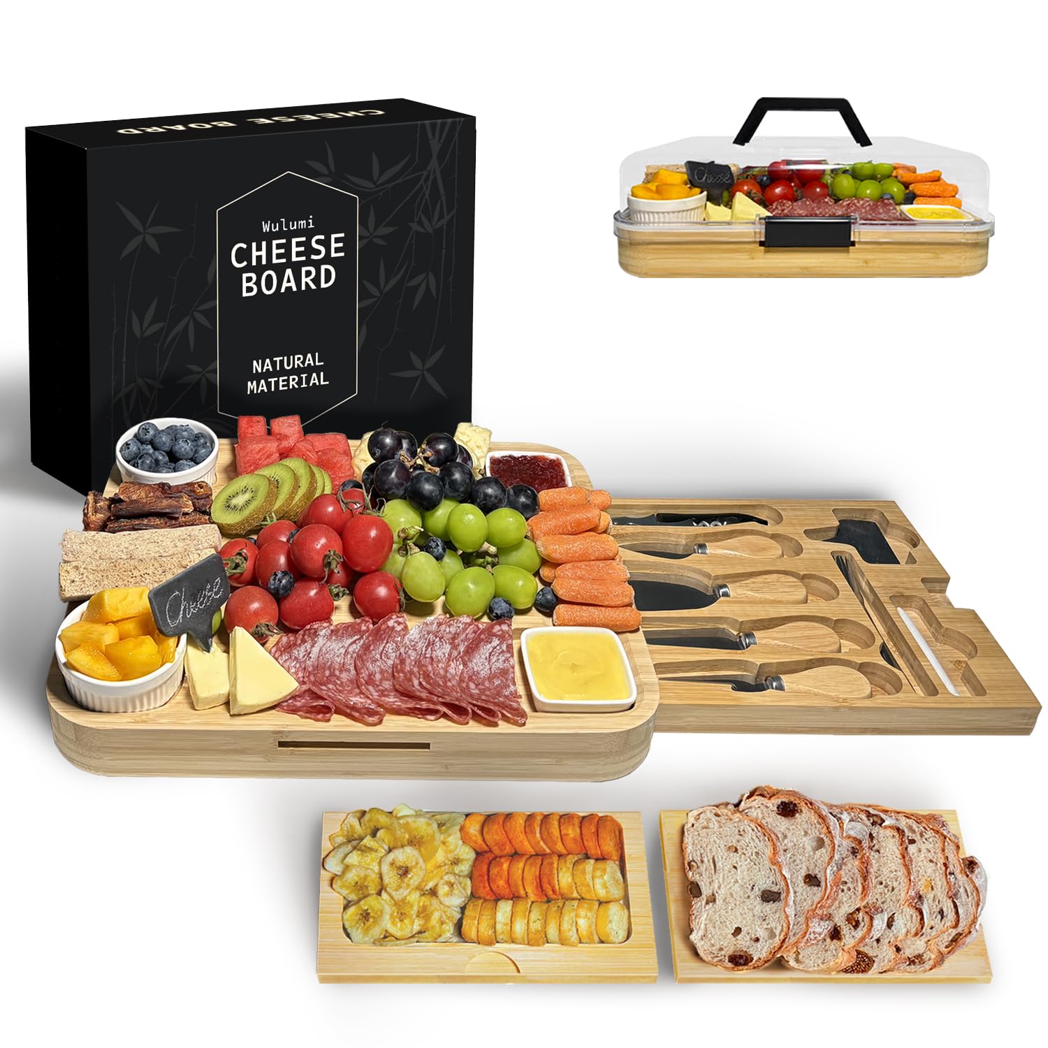 Tabla de charcutería Wulumi con tapa para almacenamiento práctico en picnic