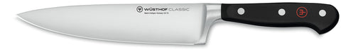 Cuchillo chef clasico 7 pulgadas de Wüsthof, filo versátil para cortar carnes y verduras.