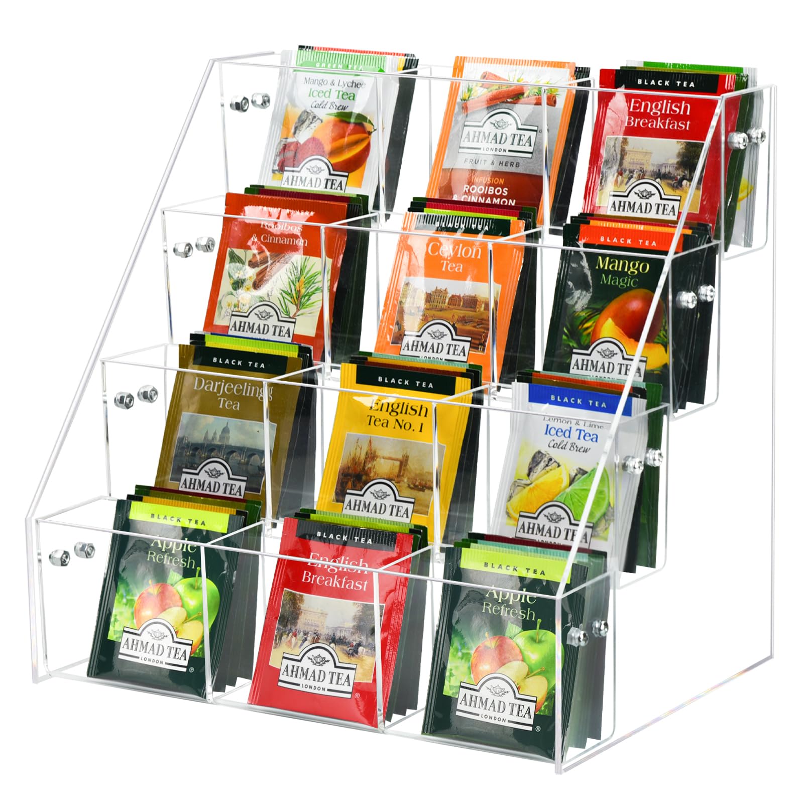 Wuudy organizador de té acrílico, frente claro para ver inventario.