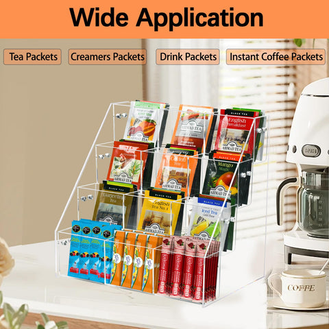 Wuudy organizador de té acrílico, vista lateral para display ordenado.
