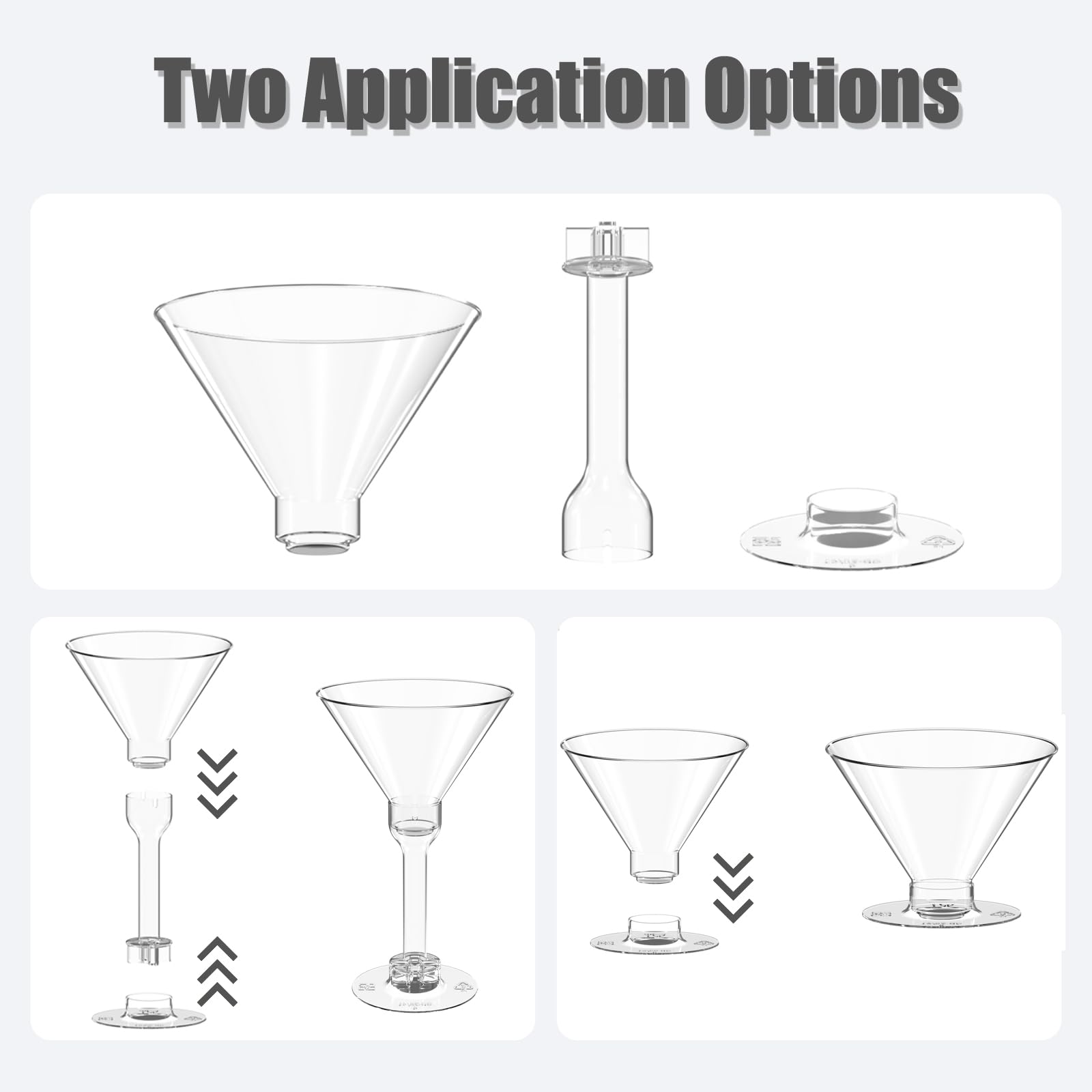 Vaso martini plástico con base estable y tallo largo para un agarre cómodo.