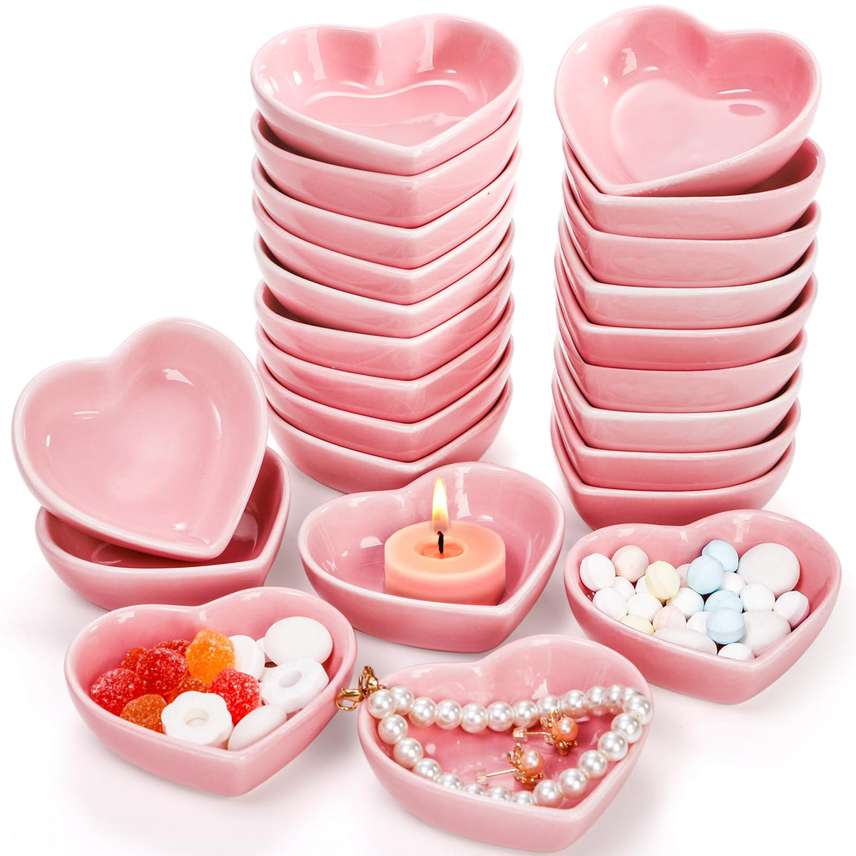 WUWEOT Corazón rosa cerámica de 3 pulgadas para porciones pequeñas.