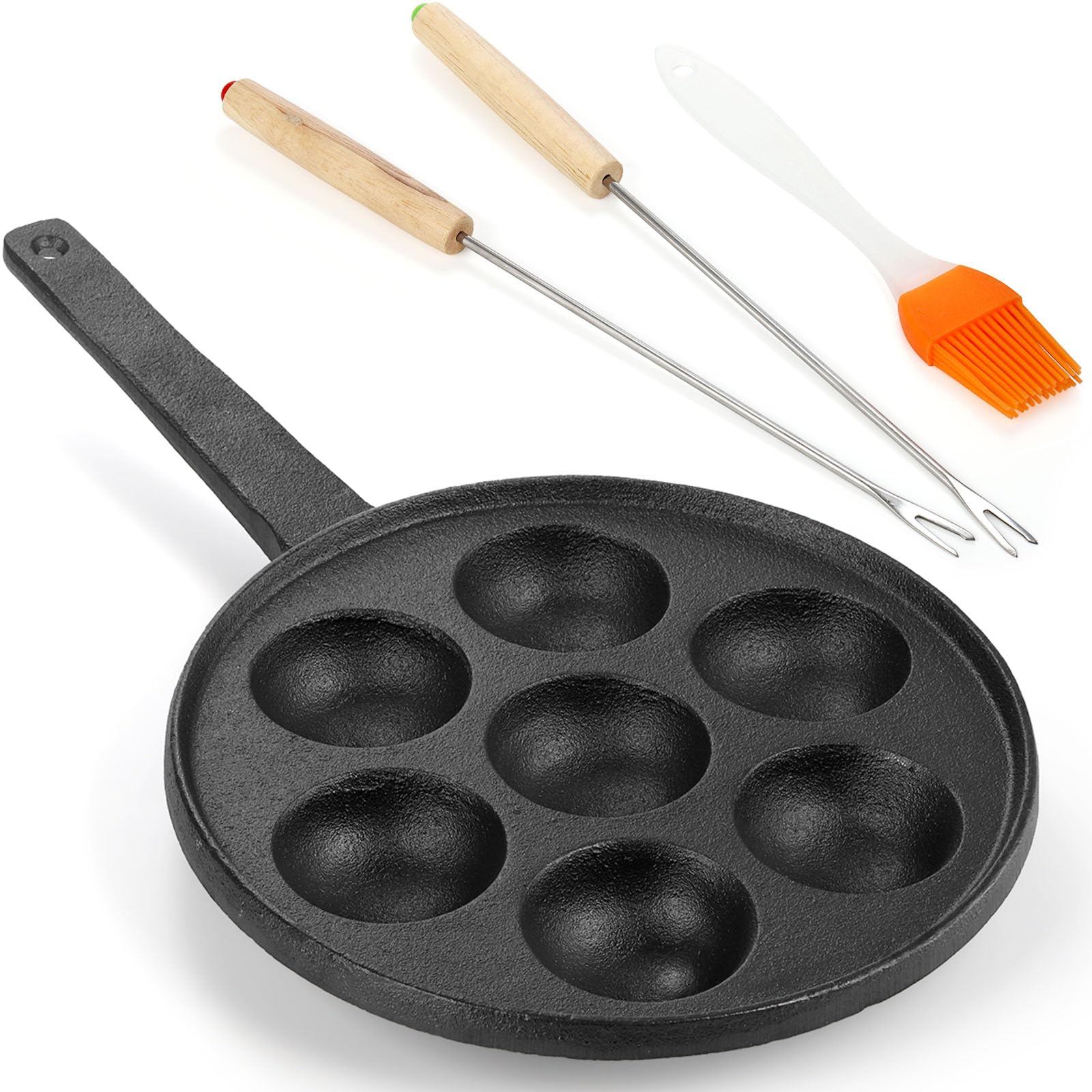 WUWEOT pan de hierro fundido para aebleskiver de 2 pulgadas, cocción rápida y uniforme.