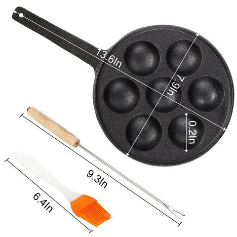 WUWEOT sartén de hierro fundido para takoyaki y appam, 7 agujeros.