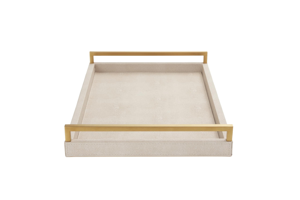 Bandeja WV Ivory Shagreen con asas doradas para servir con estilo
