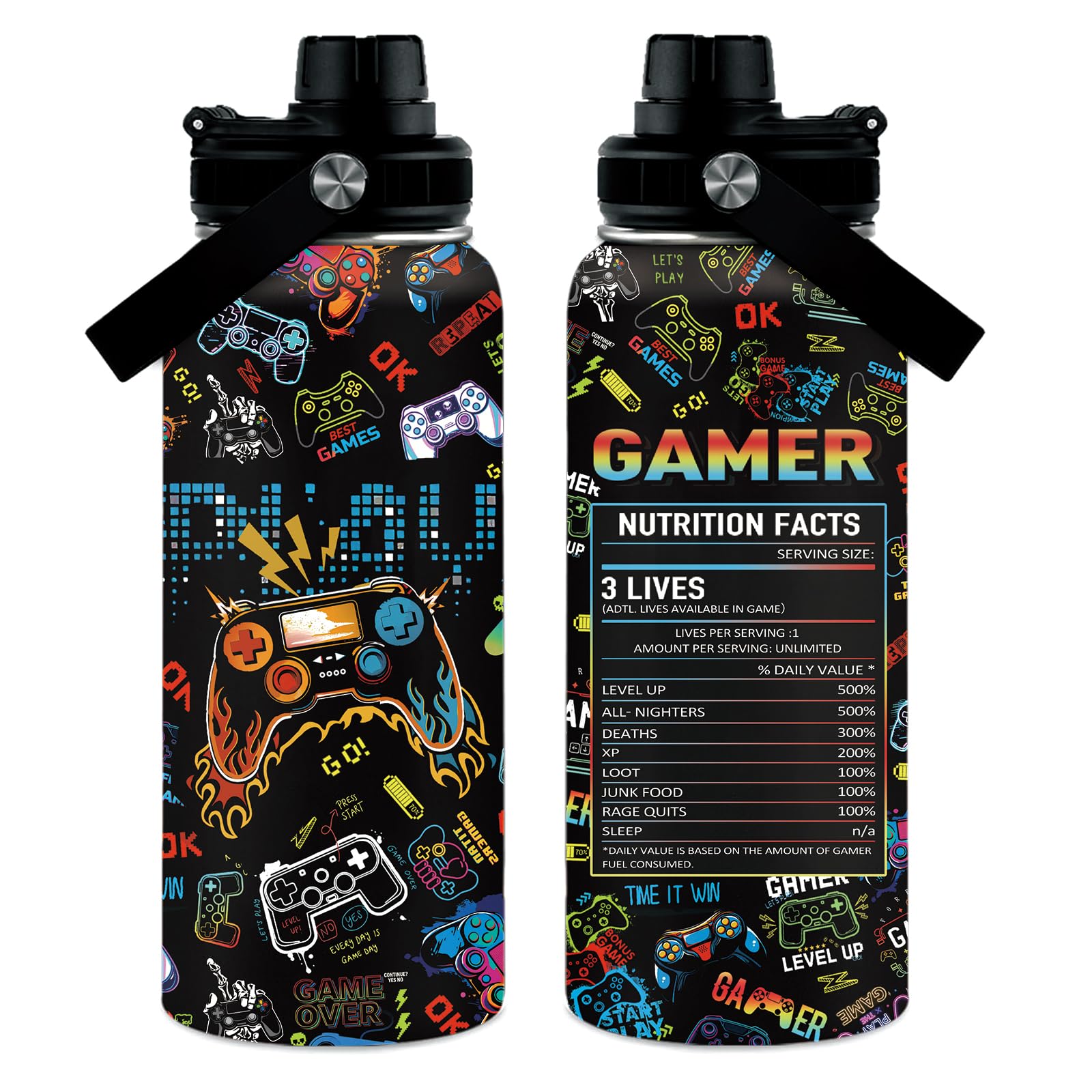 Botella WWHSAI 32oz con diseño gamer y controles, ideal para gaming diario.