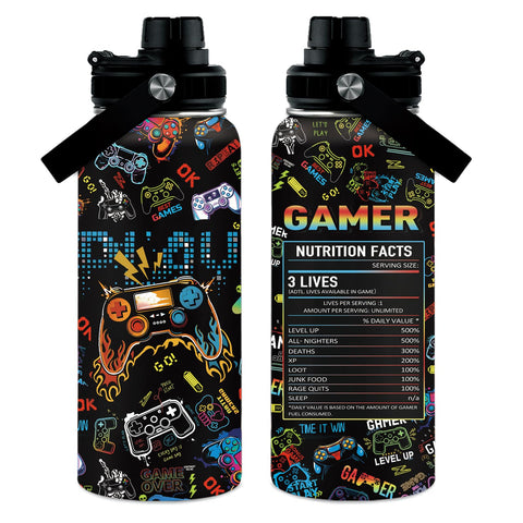 Botella WWHSAI 32oz con diseño gamer y controles, ideal para gaming diario.