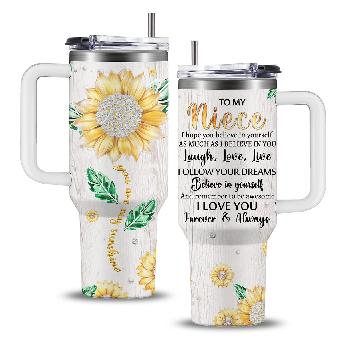Vaso 40 oz WWHSAI con girasoles, regalo perfecto para sobrina.