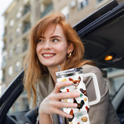 Tumbler WWHSAI 40oz con ilustración de gallina adorable para amantes de granja.