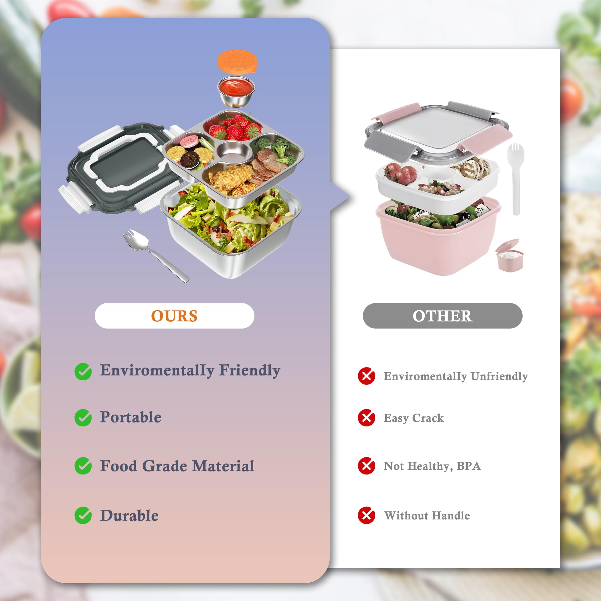WWMFS Bandeja 4 secciones facilita organizar proteínas, vegetales y salsas
