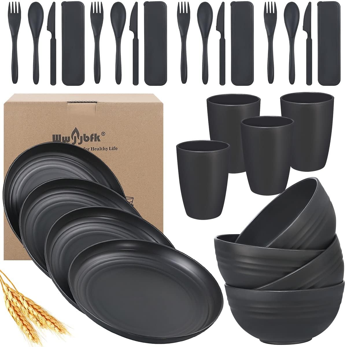 Conjunto wwyybfk de platos y tazones de trigo, duraderos para uso diario.